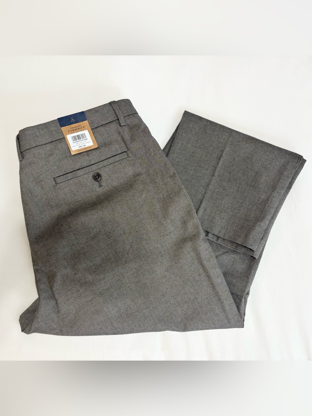 Charles Tyrwhitt Men Gray/Black Micro-Houndstooth Cotton Stretch Pants,40 W/ 30L